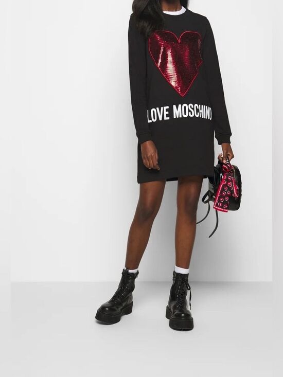 Love Moschino Dresses & Skirts - Love Moschino Black Sweatshirt Dress with Red Sequin Heart Black Size 4